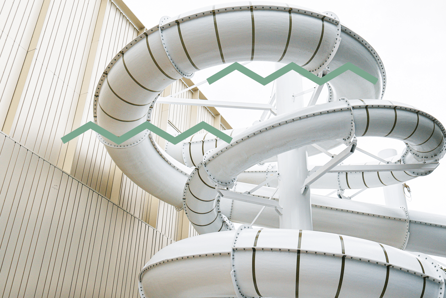 Exterior view of two large water slides
